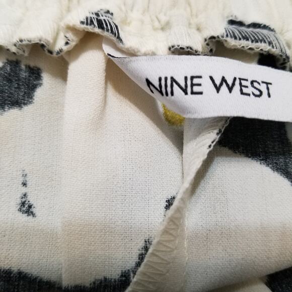 Nine West Women's Black & White Floral Crop Wide Leg Pants Pull-On Size M - Picture 5 of 9
